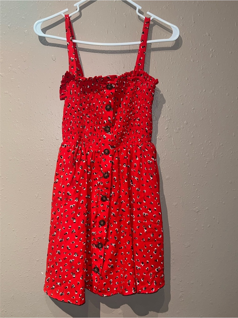 Sienna Sky Red Smocked Button-Front Sundress